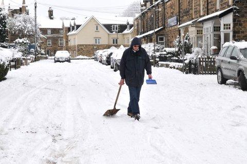 A snow-covered street in Ilkley.