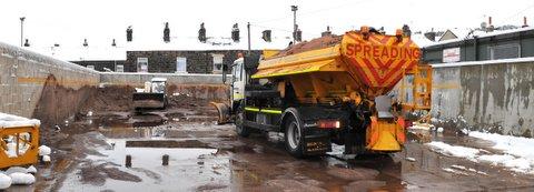 A gritter loads up at Golden Butts depot, Ilkley.
