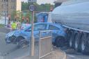 A tanker and car collided in a crash on Shipley Airedale Road in Bradford city centre today.