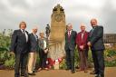APPEAL: From left, Bradford WW1 Group members, Gerald Beevers, Geoff Barker, Tricia Platts, Bradford Council leader David Green, Councillor John Ruding and Telegraph & Argus Editor, Perry Austin- Clarke at the Bradford PALS memorial at the start of th