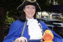 Ilkley Town Crier Isabel Ashman helped Ilkley Wharfedale Rotary sell a thousand tickets for their Duck Race on Saturday
