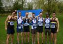 Jack Cummings and Ben Rothery (4th & 5th from L to R) taking silver for Yorkshire at the Inter Counties Mountain Running Championships