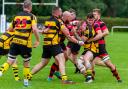Ilkley (red and black) thrashed Consett on Saturday. Pic: Peter Clark
