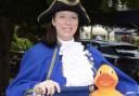 Ilkley Town Crier Isabel Ashman helped Ilkley Wharfedale Rotary sell a thousand tickets for their Duck Race on Saturday