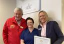 L-R Mike Davies, MBE, Lead Dental Nurse Leza Athey and Practice Manager Caroline Smith