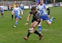 Thomas De Granville scores the first try in Otley's 35-5 victory over Peterborough Lions. Picture: Richard Leach
