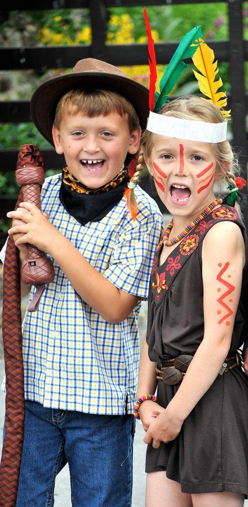 Robert Mann and Xena Clarke portraying Cowboys and Indians at Addingham Gala Day.