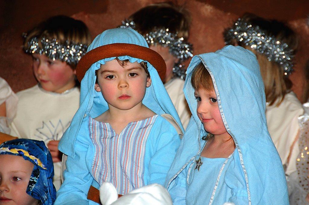 Emma Emptage as Mary and Harvey Gill-Barnes as Joseph at Ashlands School's performance of The Tale of the Christmas Tree.
