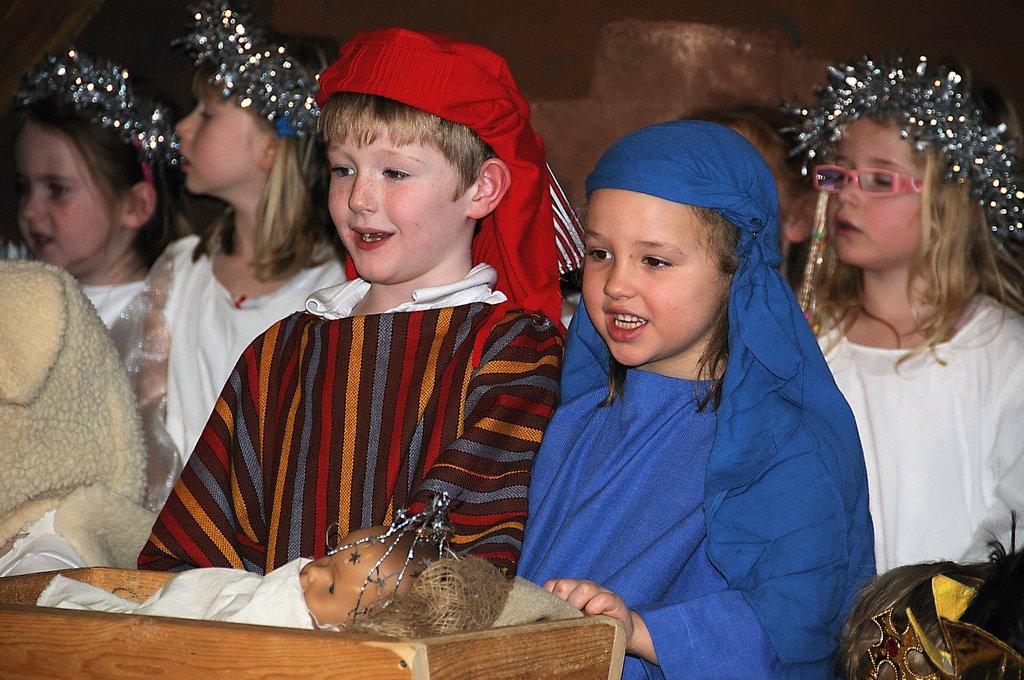 Arthur Waller as Joseph and Lily Hickling as Mary in the Ashlands School's reception class Christmas production.
