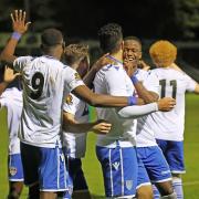 Guiseley celebrate scoring during their big win over Blyth Spartans last week Picture: Alex Daniel