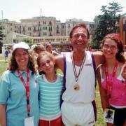 Michael Blyszko with wife Jackie and daughters Holly and Amy in Naples in 2006 where he won gold in the European Heart and Lung Transplant Games.