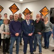Sandy Lay, front centre, with Otley Town Council leader Richard Hughes, front left, ward councillor Colin Campbell, front right, and local Liberal Democrats