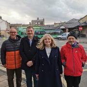 Tracy Brabin with Cllr Richard Davies and Labour’s candidates in the May elections Steve Clapcote and Alex Eve