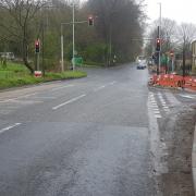 Dyneley Arms junction road works in May 2023