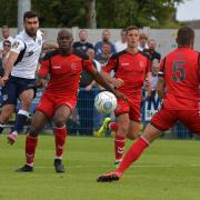 Jack Dyche goes for goal against Telford in his previous spell at Guiseley.