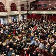 A packed King's Hall in Ilkley for a town meeting on October 3