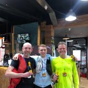 Dan McKeown (left) and John Hayes (right) having completed ‘The Drop’ race in Leeds