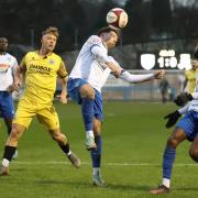 Guiseley (in white) were unable to build on their 2-0 win over Bamber Bridge last time out.