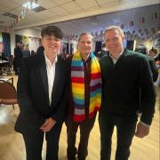 L-R: Noah - Ilkley Pride Youth Ambassador and head boy at IGS, David Shaw MBE  and Robbie Moore MP