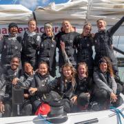 A photo issued by The Maiden Factor of the Maiden as a 13-strong crew, made up of international sailors, five of them Britons and skippered by Heather Thomas, from Otley,  completed the Ocean Globe Race aboard their yacht