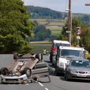 The car on its roof in Addingham