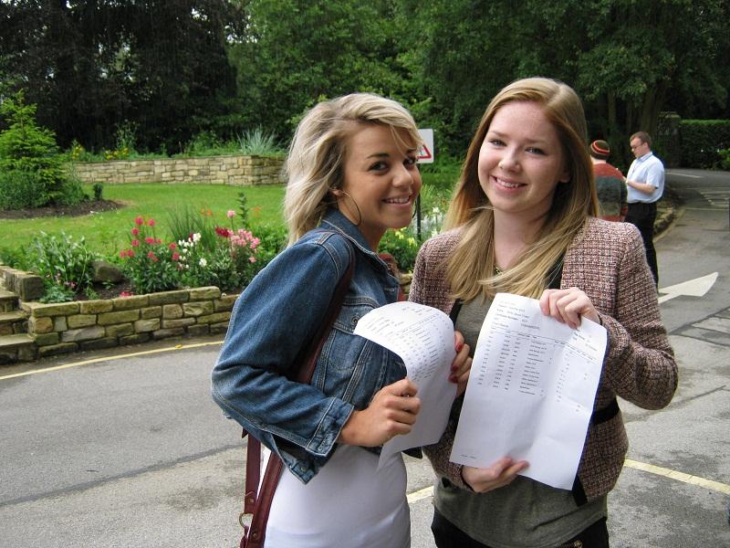Successful Ilkley Grammar School A-level students Sophie Hastings (left) and Molly Tinker (right). Molly gained three A* grades in biology, maths and further maths, and plans to study maths at Bristol University. Sophie is heading to Northumbria Universit