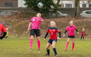 Skipton (in pink) put opponents Dewsbury Rangers to the sword. Pic: H Baker Photography.