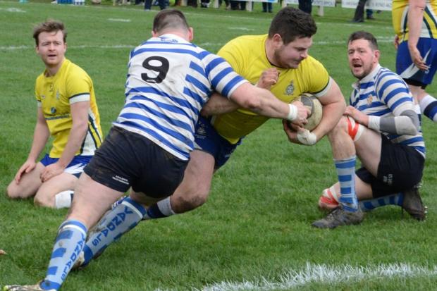 Old Otliensians (yellow) in happier times against Halifax Vandals in February 2020, a game they won 27-7. Pic: Roy Appleyard.