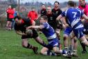 Old Otliensians' Will Cooper, right, makes a try-saving tackle on the Ossett scrum-half. Picture: Keith Williams