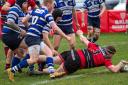 Rob Sigsworth (number three) goes over for one of his two tries against Driffield on Saturday. Pic: Peter Clark