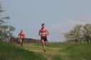 Tom Adams and Nathan Edmondson battling it out for first place at the Pete Shields Ilkley Trail race. Photo credit: Peter Shelley