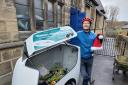 Councillor Mick Bradley doing his festive delivery on Otley's e-cargo bike