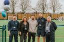 (L to R): Sports Lettings Supervisor Cameron Hinchcliffe, Headteacher Sally Bishop, Danny Care, PE Faculty Leader Dave Curtis, Otley Town Mayor Cllr Ray Smith