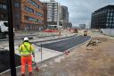 A new road surface is being added to the redeveloped Fleming Way bus boulevard