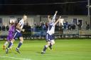 Guiseley celebrate a goal in their 2-2 draw with Altrincham   Picture: Alex Daniel Photography