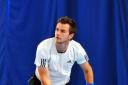 Kyle Brassington on his way to winning the Ilkley Club Closed men's singles title