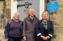 Helen Kidman, Andrew Walbank and Alex Cockshott at the unveiling of the blue plaque