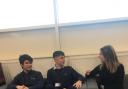 Students Will Robson, Matthew Rodreguez and Izzy McBain in discussion
