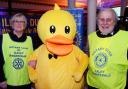 Giant Duck with Ilkley Wharfedale Rotary Club co-presidents Jo Jarvis and Peter Mate