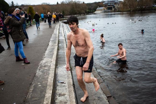 Swimmers in the Wharfe during the 2021 dip