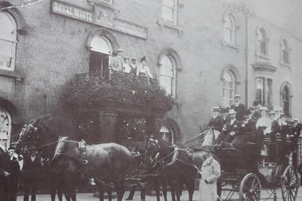 Stage coach outside White Horse Hotel. Otley Museum