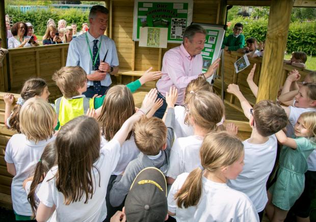 Ilkley Gazette: Alan Titchmarsh officially opened the new community garden at Ashlands Primary School on June 15
