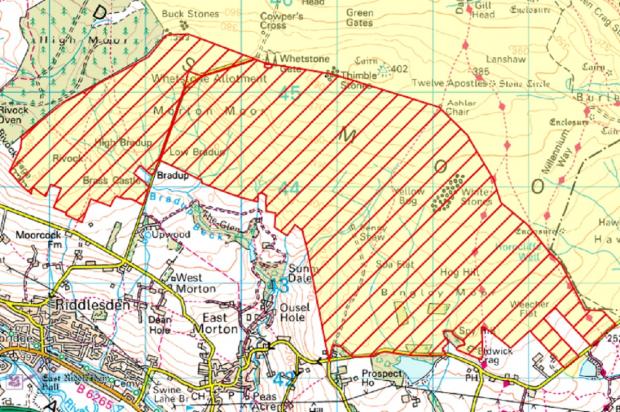 Ilkley Gazette: The area around Bingley Moor where access has been temporarily suspended