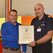 Alex Watson, left, with WYFRS chief fire officer John Roberts