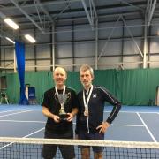 Andy Hutchinson, left, with his Scottish Open men’s over-55 silverware