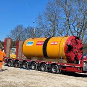 Diggy being delivered to site of the Yorkshire Water sewer works in Ilkley