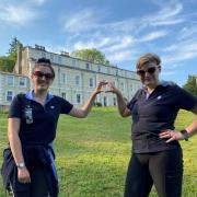 5th Ilkley brownie leaders show their love for historic Waddow Hall near Clitheroe where they recently enjoyed an adventure weekend