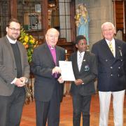L to R: Father Alex Crawford, vicar of St Margaret’s Ilkley, Father David Hope – Baron Hope of Thornes, Nelson Adewale, Nigel Pearson, Prayer Book Society Chester Branch.