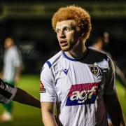 Gabriel Johnson scored Guiseley's first goal in his side's 2-1 win over Whitby on Tuesday. Photo: Guiseley AFC