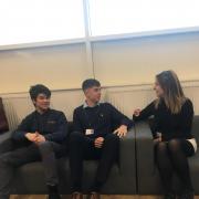 Students Will Robson, Matthew Rodreguez and Izzy McBain in discussion